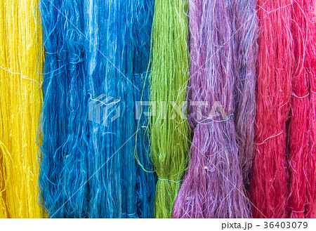 Colorful of Raw silk thread for background 36403079