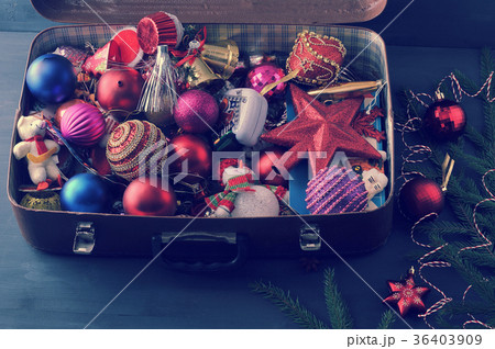 Vintage suitcase with festive Christmas decoration Vintage suitcase with festive Christmas decoration 36403909