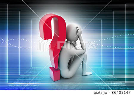 3d man sitting near the question mark 36405147