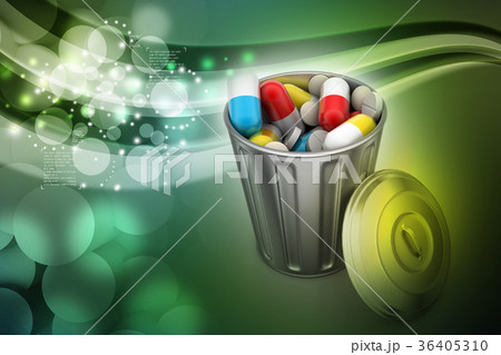 Capsules in a trash bin 36405310