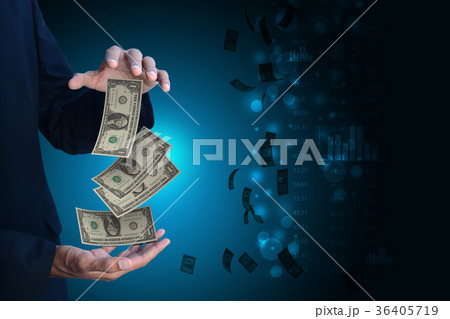 Greedy business man with dollar notes Greedy business man with dollar notes 36405719