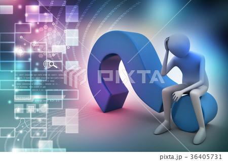 3d man sitting on the question mark 36405731