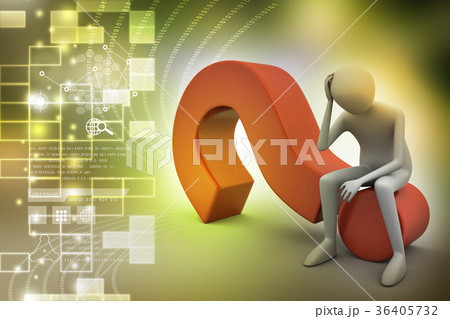 3d man sitting on the question mark 36405732