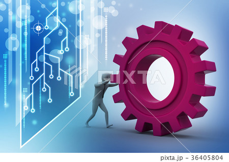 3d man pushing the gear 36405804