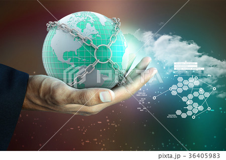 Smart hand showing Earth globe close in chain 36405983