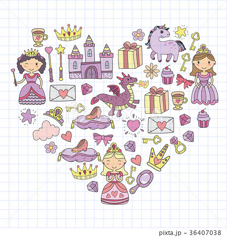 Set of doodle princess and fantasy icon and and Set of doodle princess and fantasy icon and and 36407038