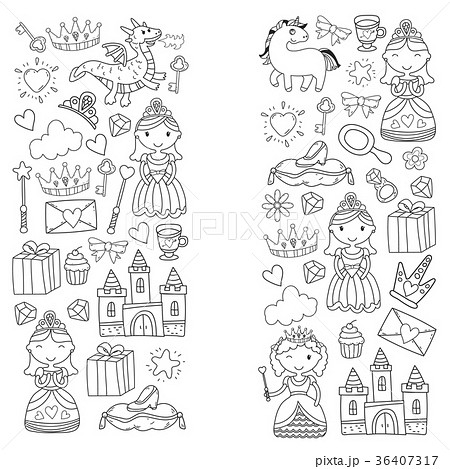 Set of doodle princess and fantasy icon and and 36407317
