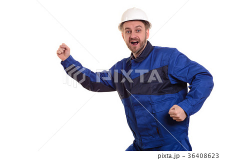 man builder in hard hat runs for construction 36408623