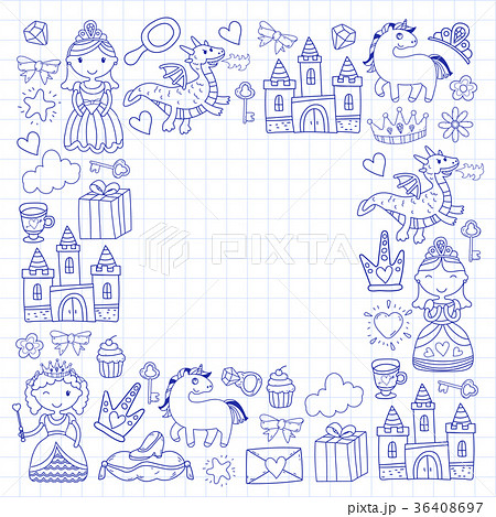 Set of doodle princess and fantasy icon and and Set of doodle princess and fantasy icon and and 36408697