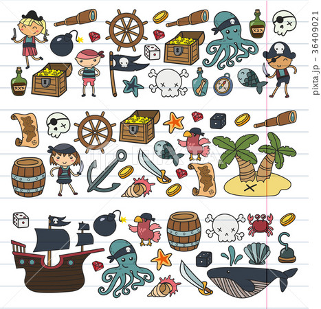 Children playing pirates Boys and girls Children playing pirates Boys and girls 36409021