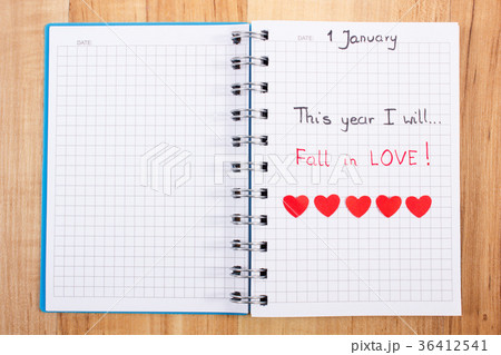 New years resolutions written in notebook 36412541