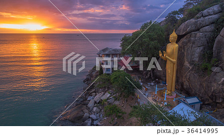 aerial view sunrise above the golden Buddha 36414995