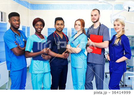 Multiracial team of young doctors in a hospital 36414999