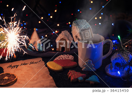 Christmas cookies and cup of tea 36415450