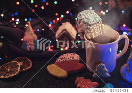 Christmas cookies and cup of tea 36415451