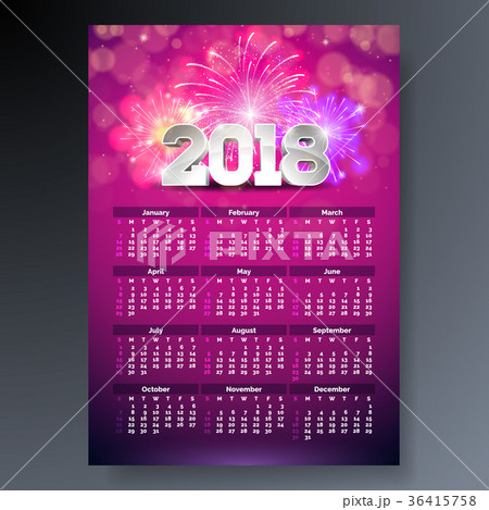 2018 Calendar Template Illustration with 3d Number 2018 Calendar Template Illustration with 3d Number 36415758