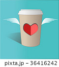 Illustration of flying paper coffee cup with heart 36416242