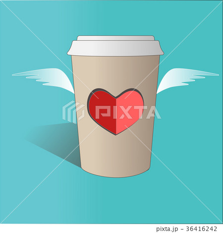 Illustration of flying paper coffee cup with heart 36416242