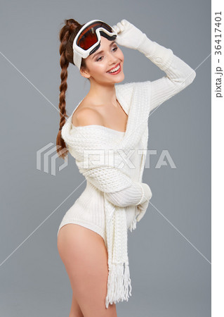 smiling sexy woman in winter scarf smiling sexy woman in winter scarf 36417401