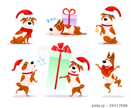 Christmas cartoon dog emoticons. Xmas puppy emoji. Christmas cartoon dog emoticons. Xmas puppy emoji. 36417686