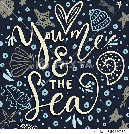 You, me and the sea. Vector card 36419782