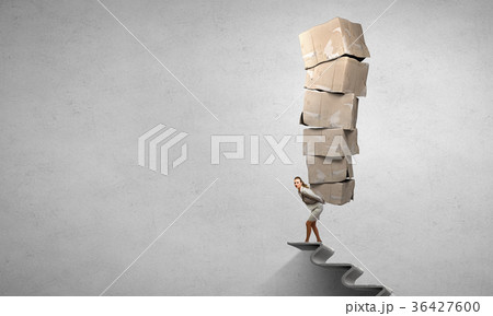 Woman carry carton boxes Woman carry carton boxes 36427600