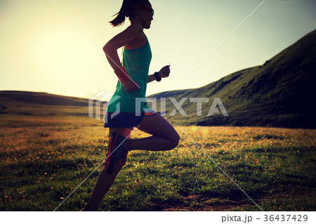 young fitness woman runner running on sunset  36437429