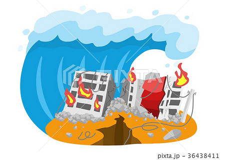 Tidal Wave Earthquake Sea Wave Plague Stock Illustration