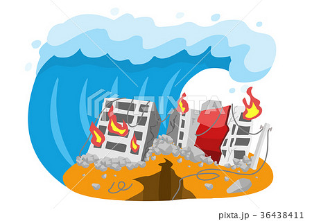 津波 災害 嵐のイラスト素材