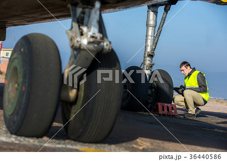 Airport worker checking chassis Airport worker checking chassis 36440586