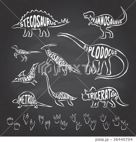 Set of dinosaurs outlines with lettering and Set of dinosaurs outlines with lettering and 36440704