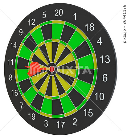 Dartboard with dart arrow hitting the center 36441136