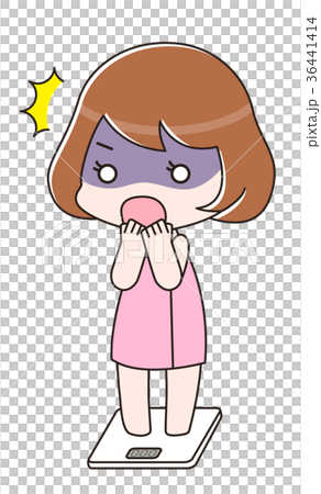 お風呂上りに体重計に乗ってショックを受ける女性のイラスト素材 お風呂上りに体重計に乗ってショックを受ける女性のイラスト素材