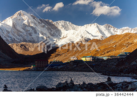 View to Gokyo, lake Dudh Pokhari, peak Gokyo Ri View to Gokyo, lake Dudh Pokhari, peak Gokyo Ri 36442444