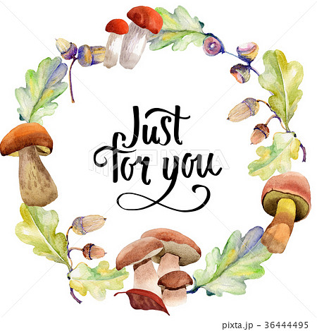 Forest acorn wreath in a hand drawn watercolor 36444495
