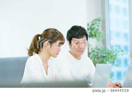 打ち合わせをする会社員 男性社員 女性社員 オフィスカジュアル 私服 中堅社員 ビジネスイメージ 打ち合わせをする会社員 男性社員 女性社員 オフィスカジュアル 私服 中堅社員 ビジネスイメージ 36444559