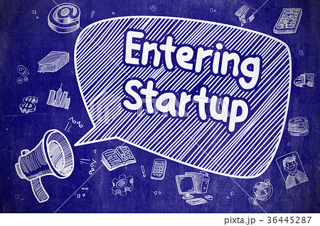 Entering Startup - Doodle Illustration on Blue Entering Startup - Doodle Illustration on Blue 36445287
