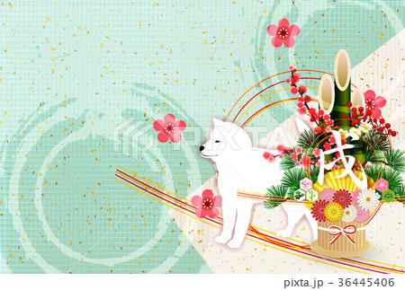 戌　年賀状　和紙　背景  36445406