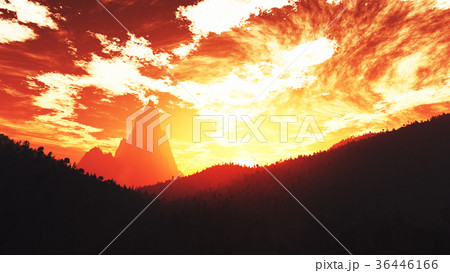 Wonderful Sunset Sunrise Red Sky over Lush Jungle 36446166