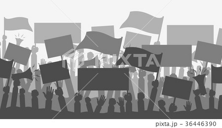 Silhouette crowd of people protesters. Silhouette crowd of people protesters. 36446390