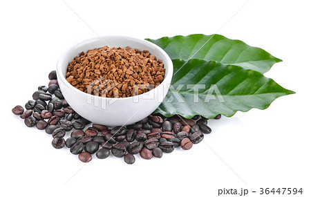 coffee beans and leaf on white background coffee beans and leaf on white background 36447594