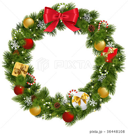 Vector Christmas Wreath with Garland 36448108
