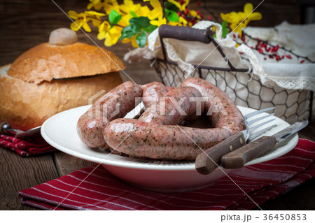 Homemade white sausage out pigs meat. 36450853