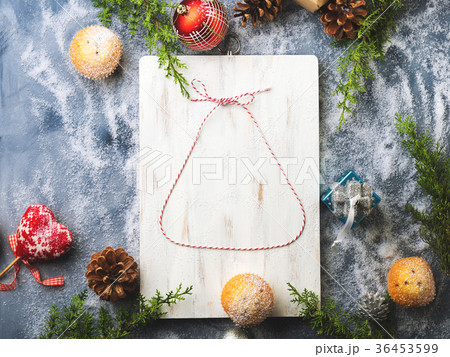 Christmas flat lay background with twine bell Christmas flat lay background with twine bell 36453599