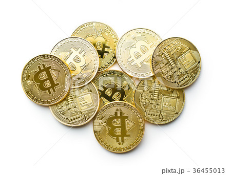 Golden bitcoins. Cryptocurrency. 36455013