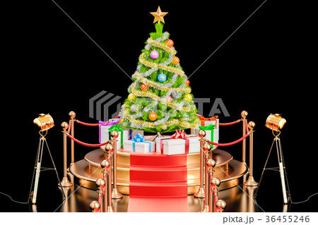 Christmas tree and gift boxes on the podium Christmas tree and gift boxes on the podium 36455246