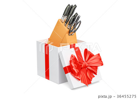 Kitchen knives with wooden block inside gift box 36455275