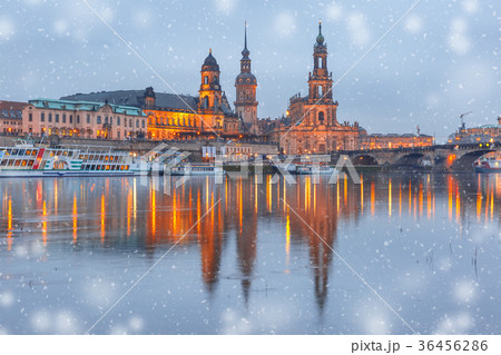 Old Town and Elba at night in Dresden, Germany 36456286