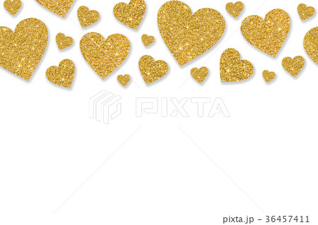 Border with golden hearts of sequin confetti. Glitter powder sparkling background 36457411