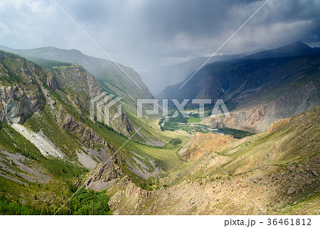 Valley of Chulyshman river with rain. Altai Russia 36461812